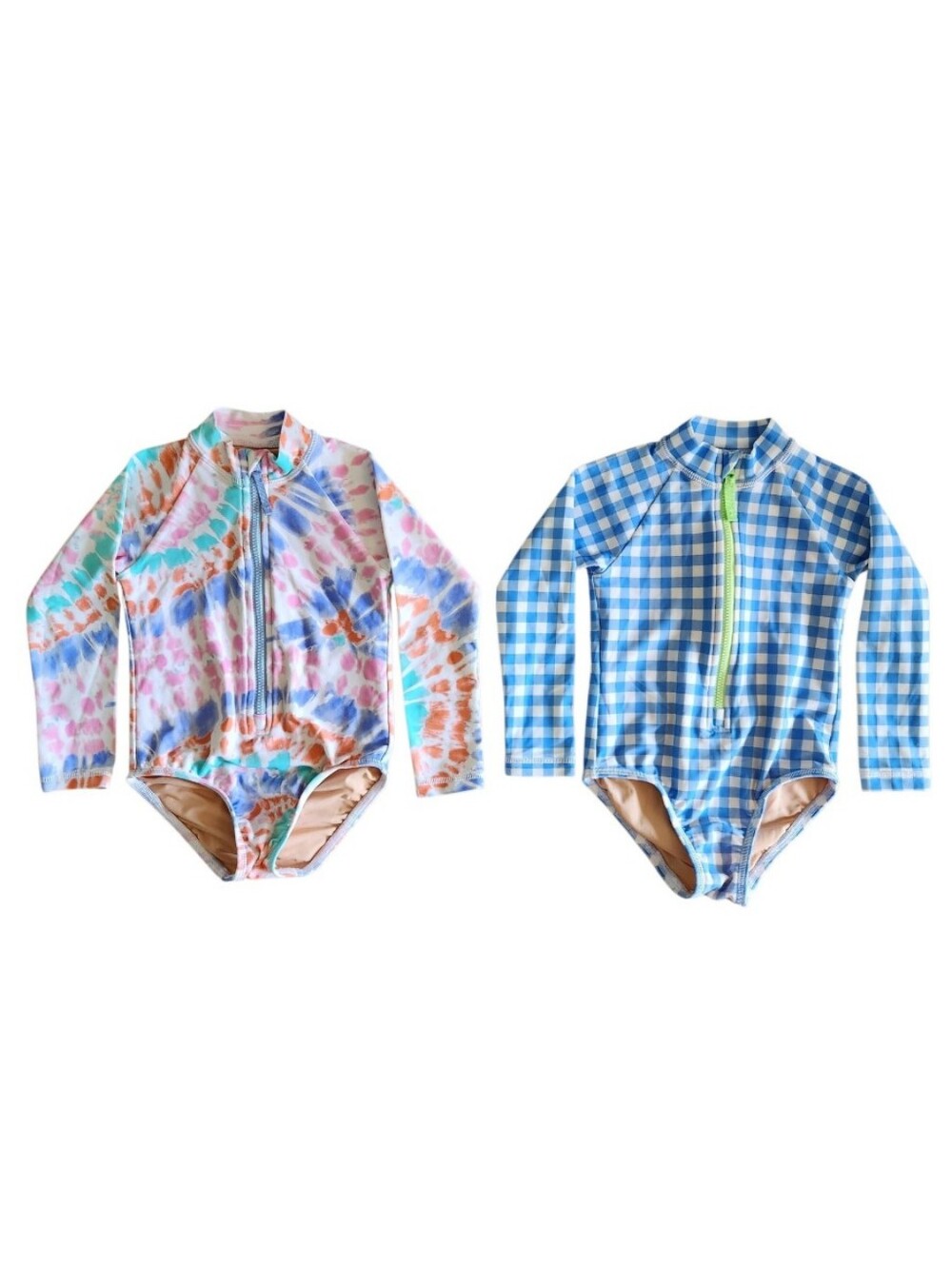 Bundle of 2 x Crewcuts Girls Rash Guard Long Sleeve One Piece Swimsuits